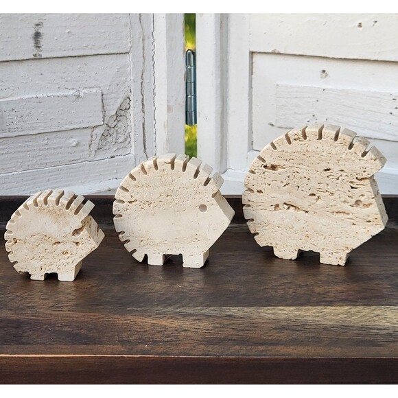 RARE 70s Fratelli Mannelli Hedgehog In Cream Travertine MCM Italy Set 3 Sm Md Lg - Picture 1 of 15